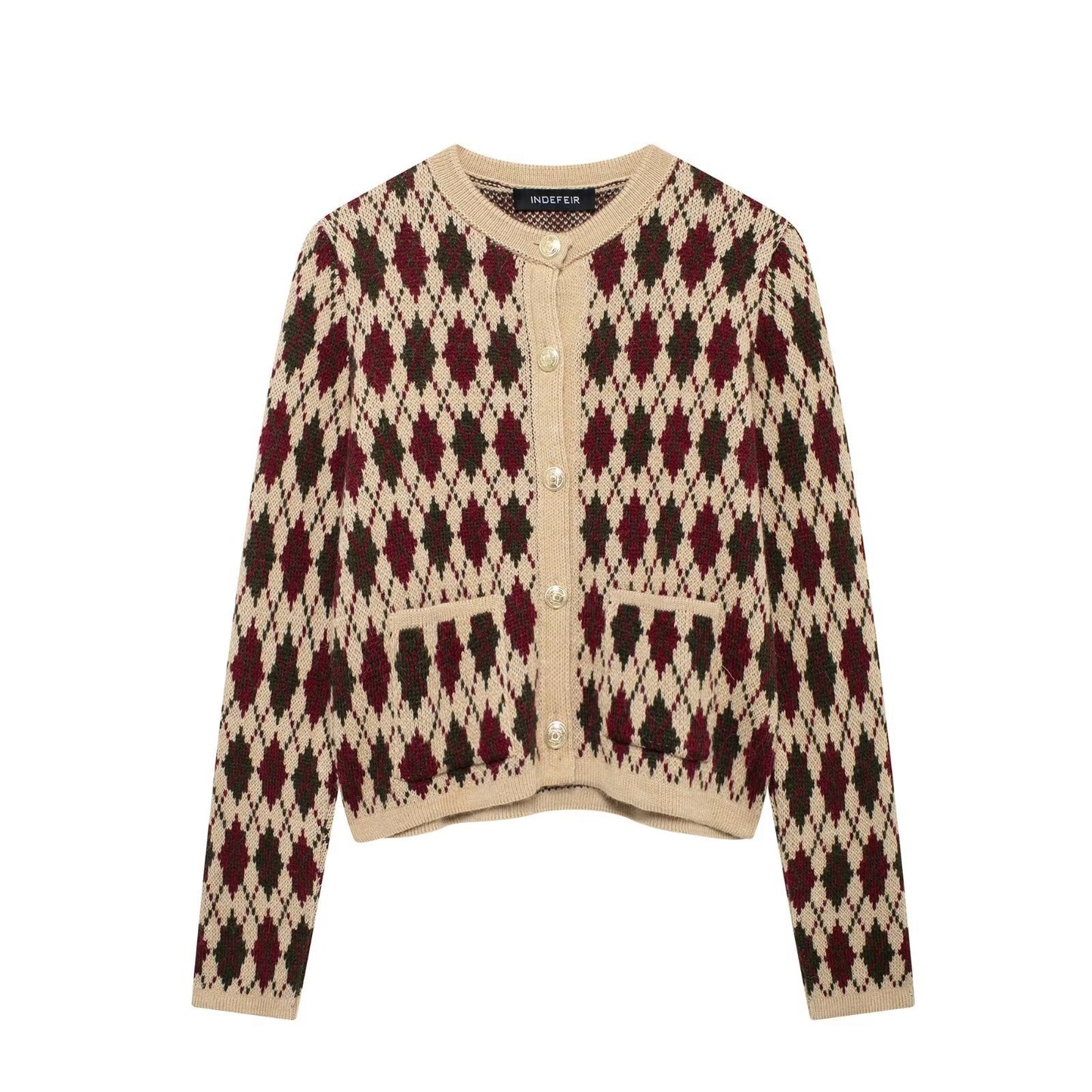 Alma | Argyle Knit Button-Front Cardigan