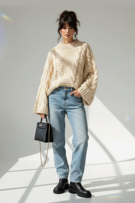 Julie - Oversized Textured Cable Knit Sweater