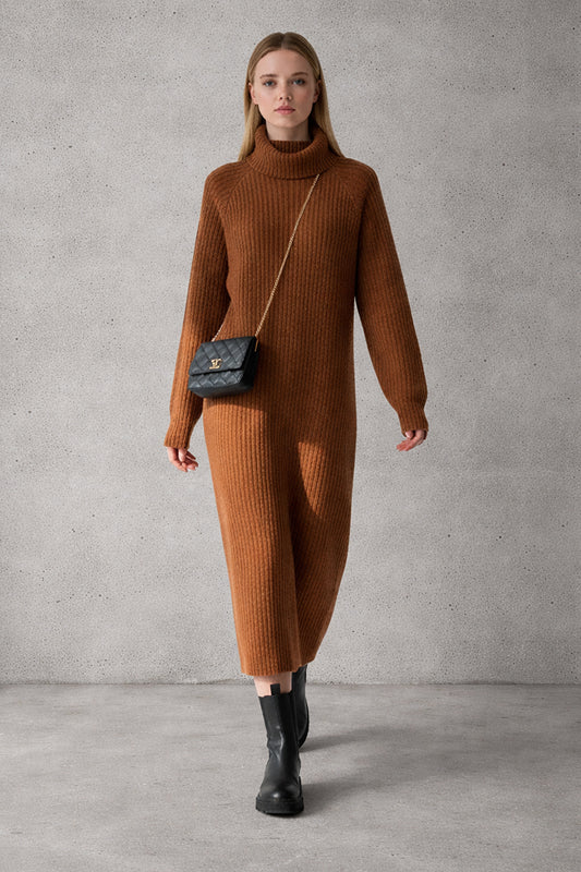 Laura | Ribbed Knit High Neck Midi Dress