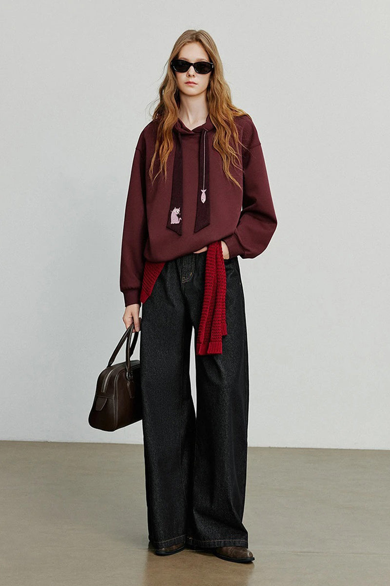 Youri | Cat & fish Embroidery Tie Pullover