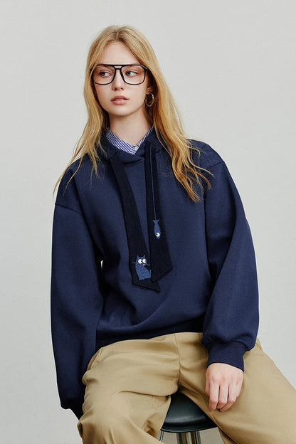 Youri | Cat & fish Embroidery Tie Pullover