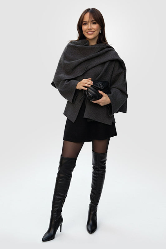 Lira - Draped Coat With Scarf Detail