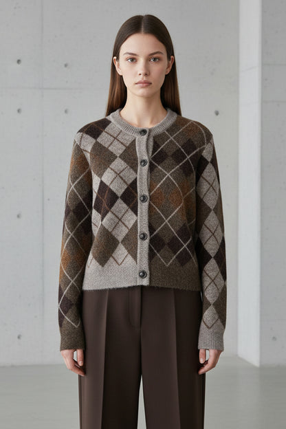 Alma | Argyle Knit Button-Front Cardigan