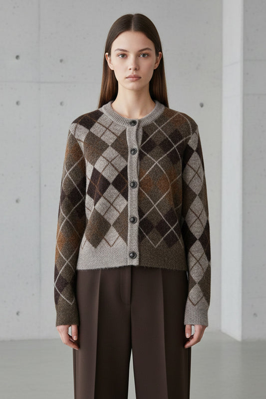 Alma | Argyle Knit Button-Front Cardigan