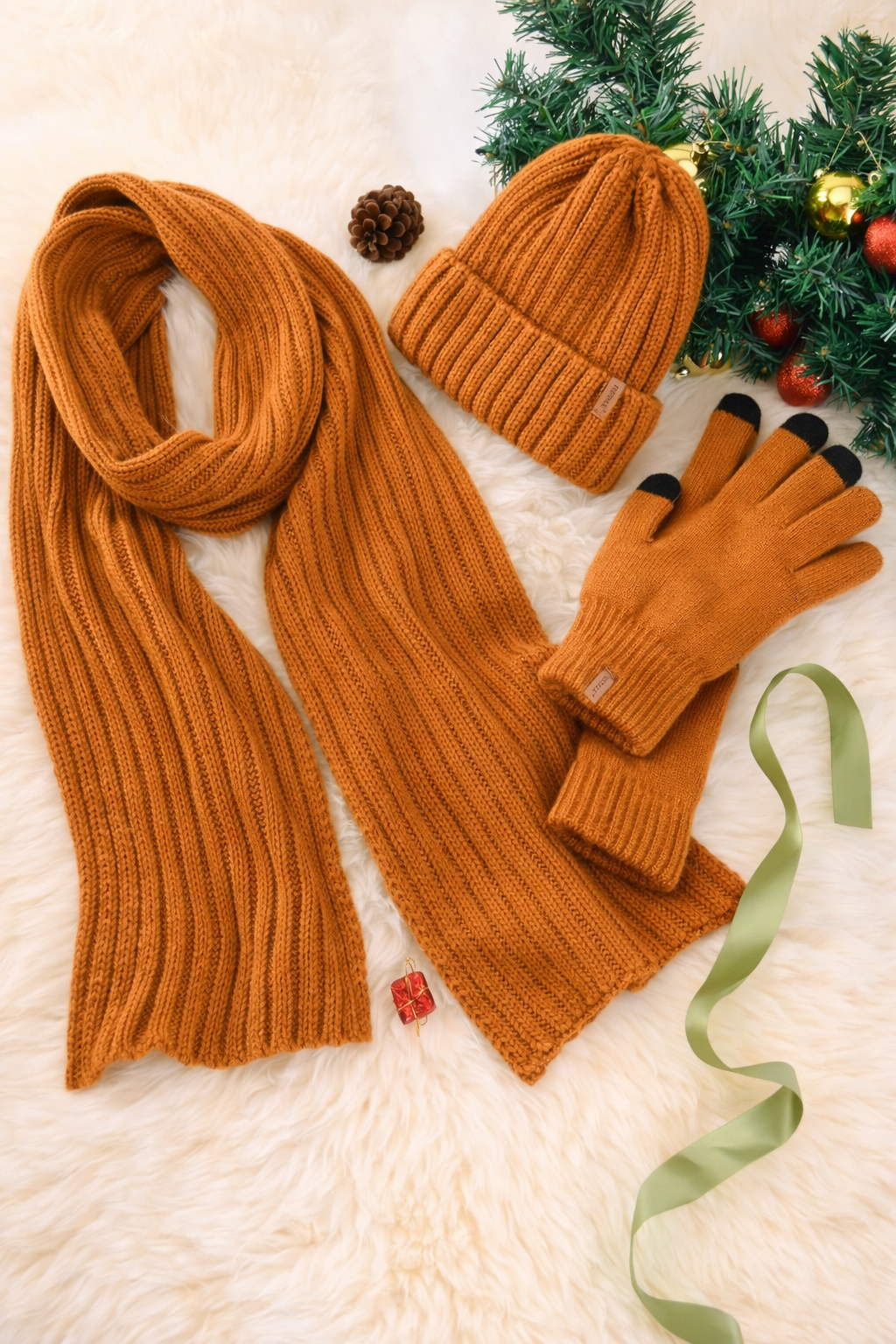 Olivie | Luxury Knit Beanie, Scarf & Gloves Set