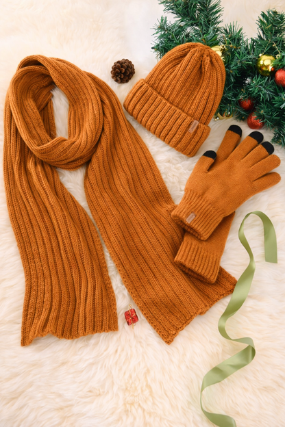 Olivie | Luxury Knit Beanie, Scarf & Gloves Set