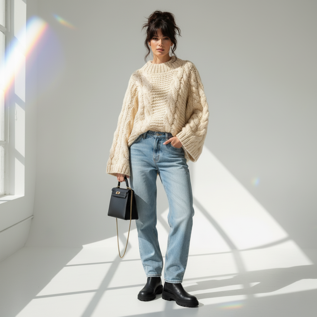 Julie | Oversized Textured Cable Knit Sweater