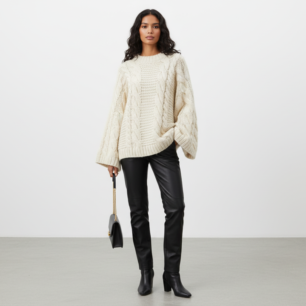 Julie | Oversized Textured Cable Knit Sweater
