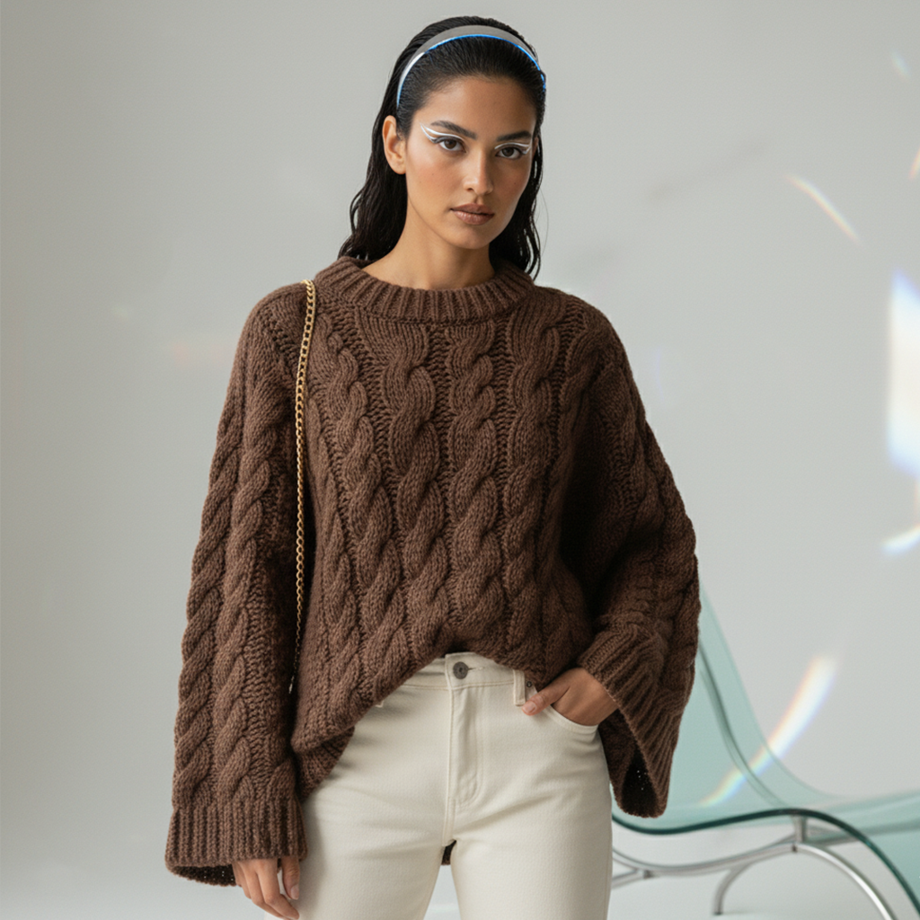 Julie | Oversized Textured Cable Knit Sweater