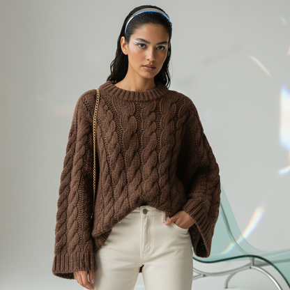 Julie | Oversized Textured Cable Knit Sweater