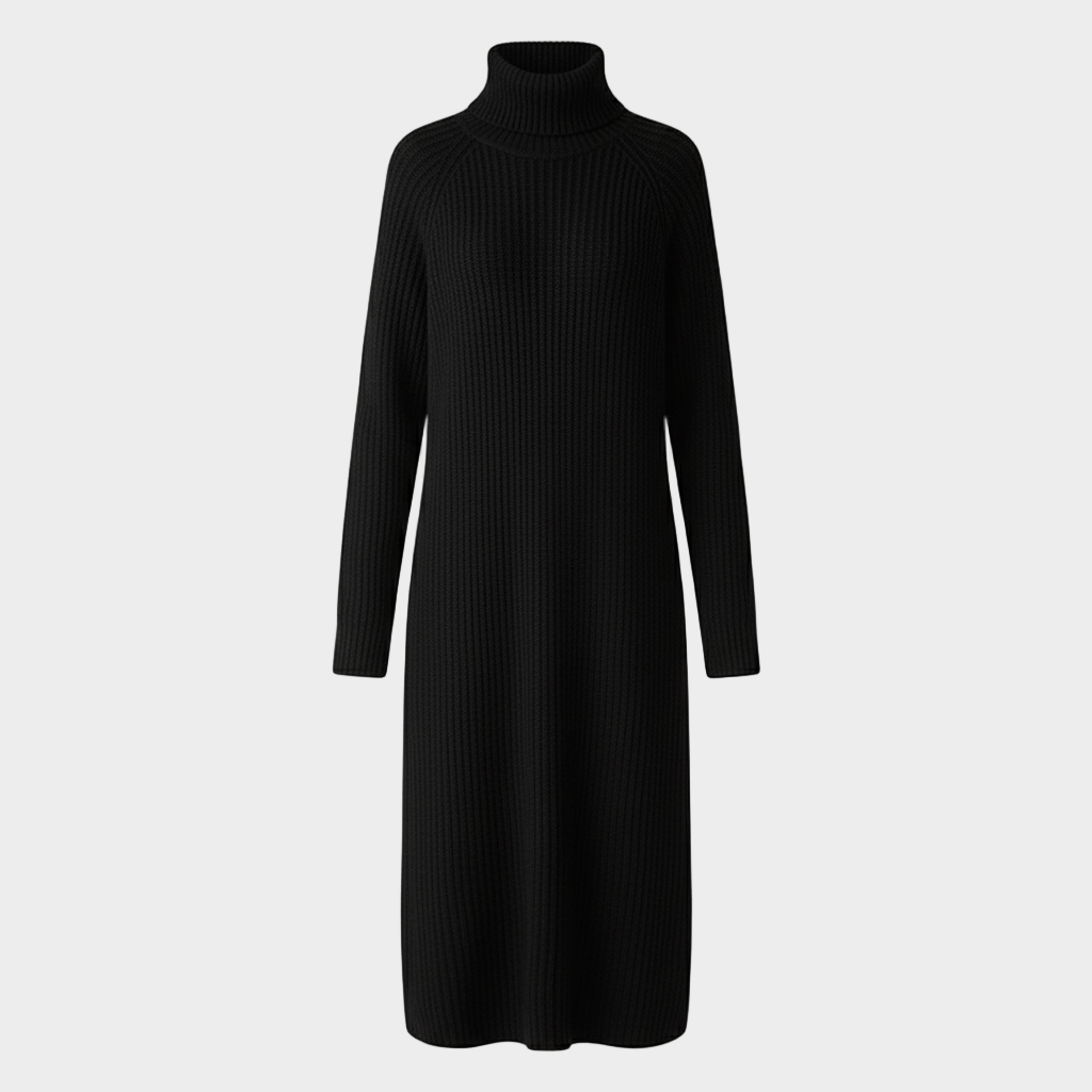 Laura | Ribbed Knit High Neck Midi Dress