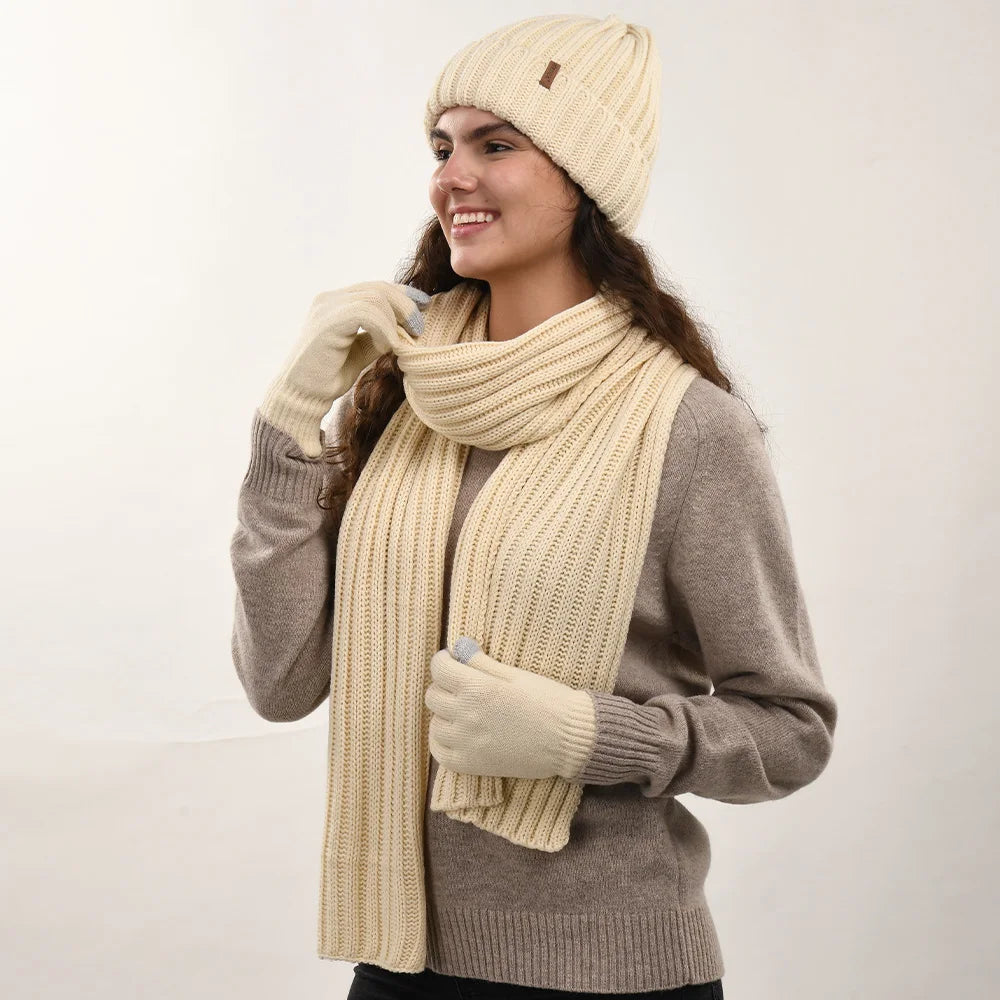 Olivie | Luxury Knit Beanie, Scarf & Gloves Set