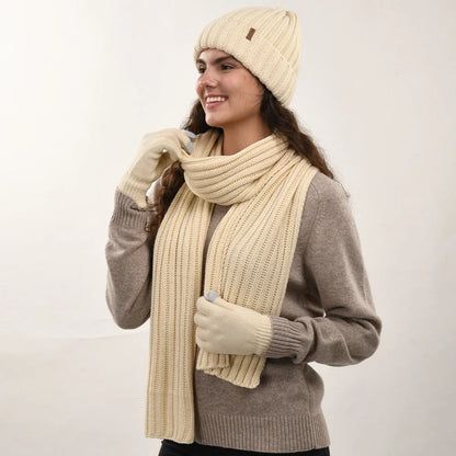 Olivie | Luxury Knit Beanie, Scarf & Gloves Set