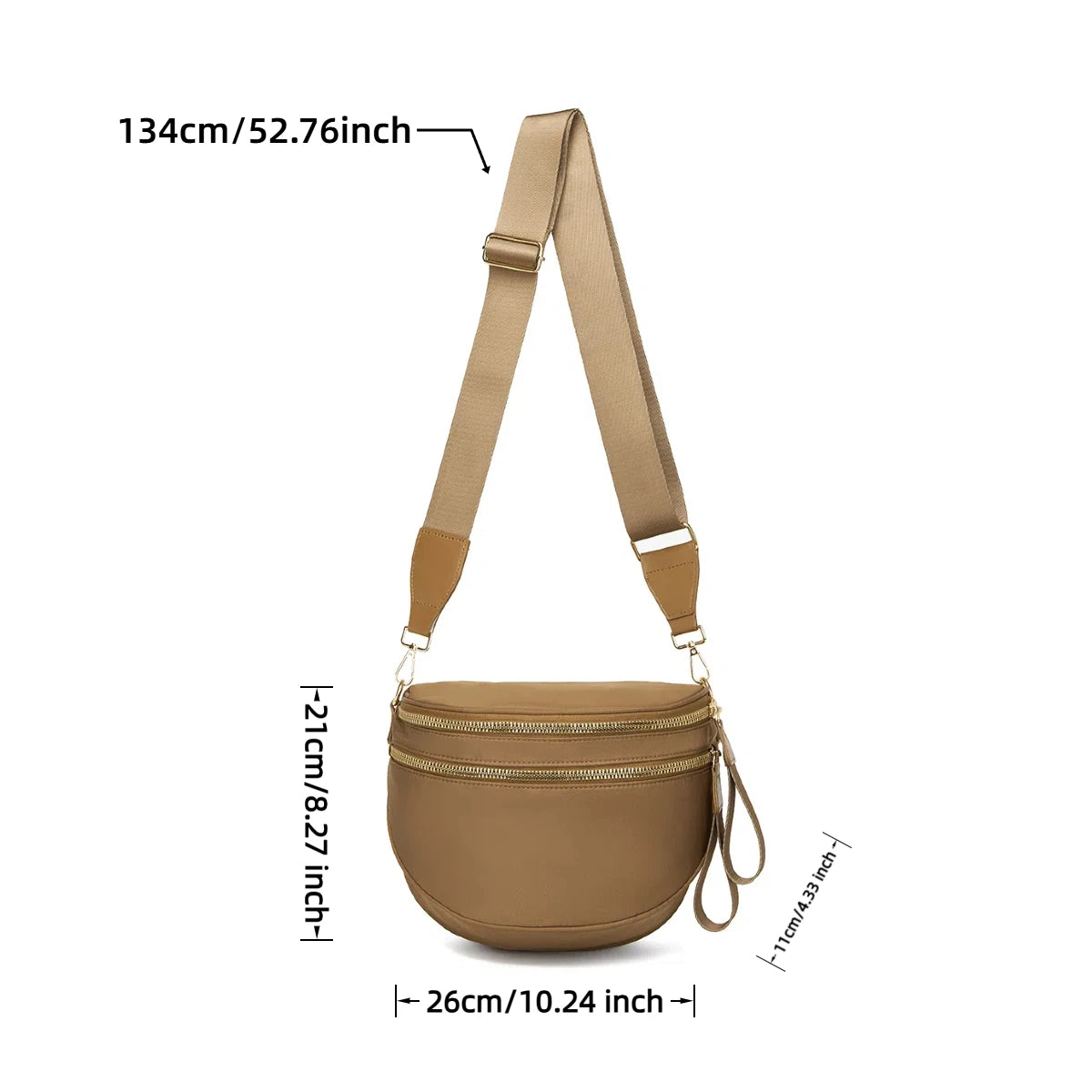 Trendy checkerboard double zipper crossbody bag, lightweight waterproof fabric+premium gold buckle embellishment, double-layer