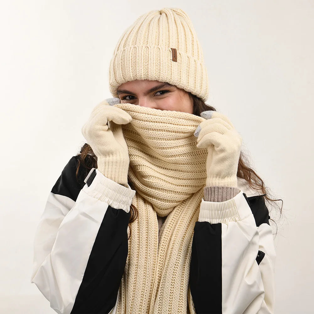 Olivie | Luxury Knit Beanie, Scarf & Gloves Set