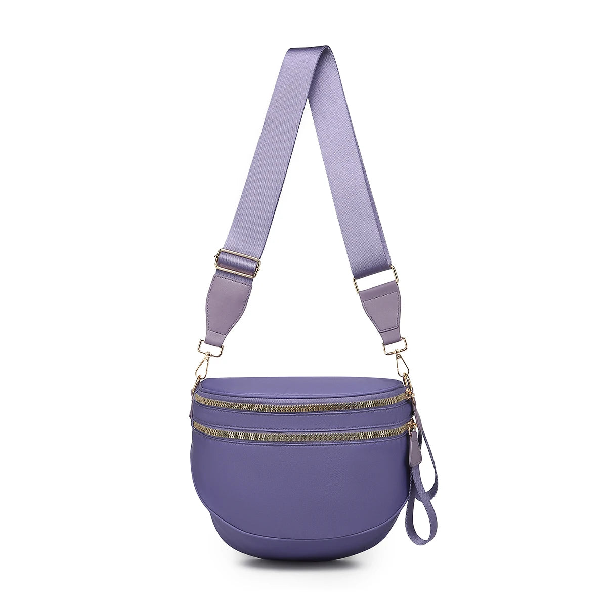 Trendy checkerboard double zipper crossbody bag, lightweight waterproof fabric+premium gold buckle embellishment, double-layer