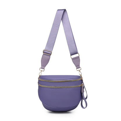 Trendy checkerboard double zipper crossbody bag, lightweight waterproof fabric+premium gold buckle embellishment, double-layer