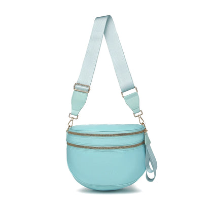 Trendy checkerboard double zipper crossbody bag, lightweight waterproof fabric+premium gold buckle embellishment, double-layer