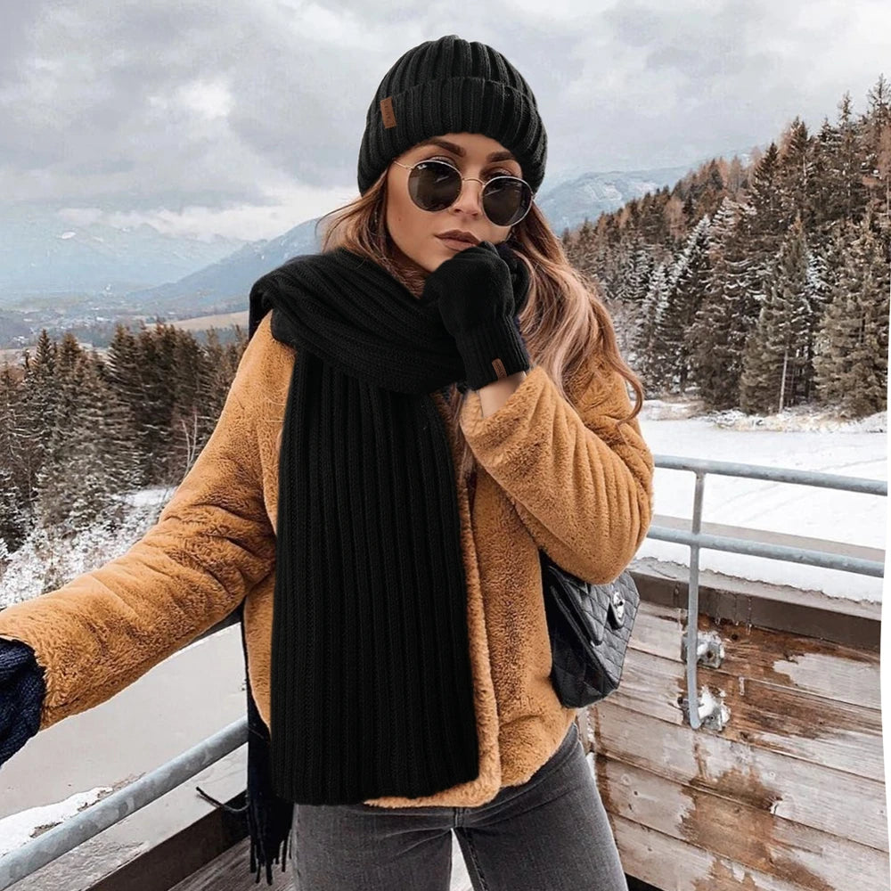 Olivie | Luxury Knit Beanie, Scarf & Gloves Set