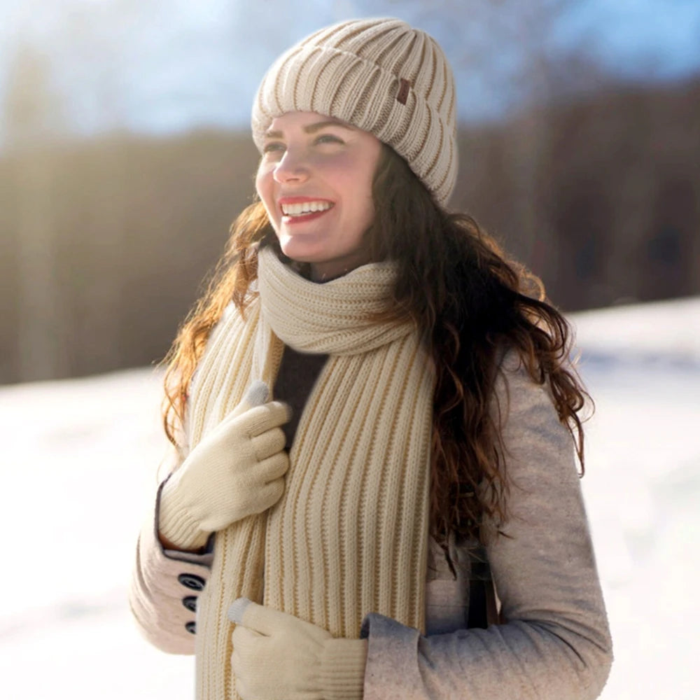 Olivie | Luxury Knit Beanie, Scarf & Gloves Set