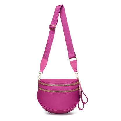 Trendy checkerboard double zipper crossbody bag, lightweight waterproof fabric+premium gold buckle embellishment, double-layer