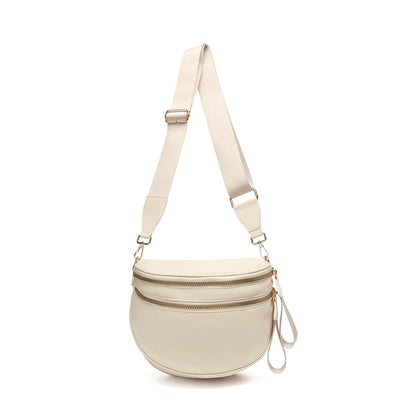 Trendy checkerboard double zipper crossbody bag, lightweight waterproof fabric+premium gold buckle embellishment, double-layer