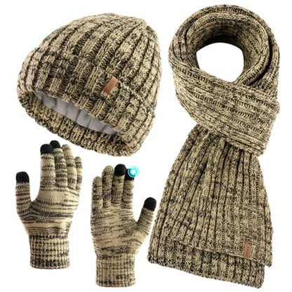 Olivie | Luxury Knit Beanie, Scarf & Gloves Set