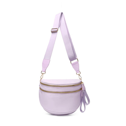 Trendy checkerboard double zipper crossbody bag, lightweight waterproof fabric+premium gold buckle embellishment, double-layer