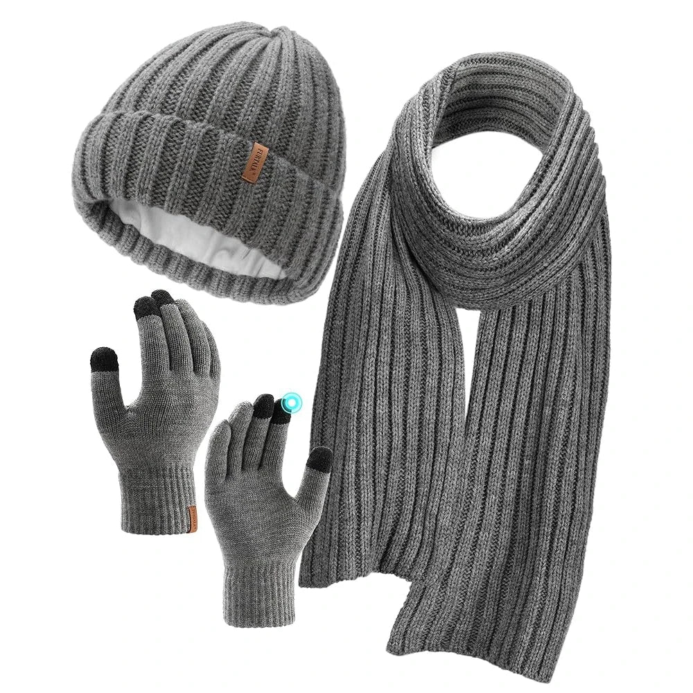 Olivie | Luxury Knit Beanie, Scarf & Gloves Set