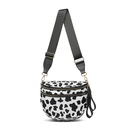 Trendy checkerboard double zipper crossbody bag, lightweight waterproof fabric+premium gold buckle embellishment, double-layer