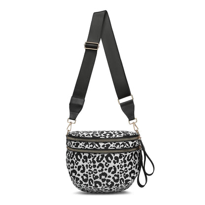 Trendy checkerboard double zipper crossbody bag, lightweight waterproof fabric+premium gold buckle embellishment, double-layer